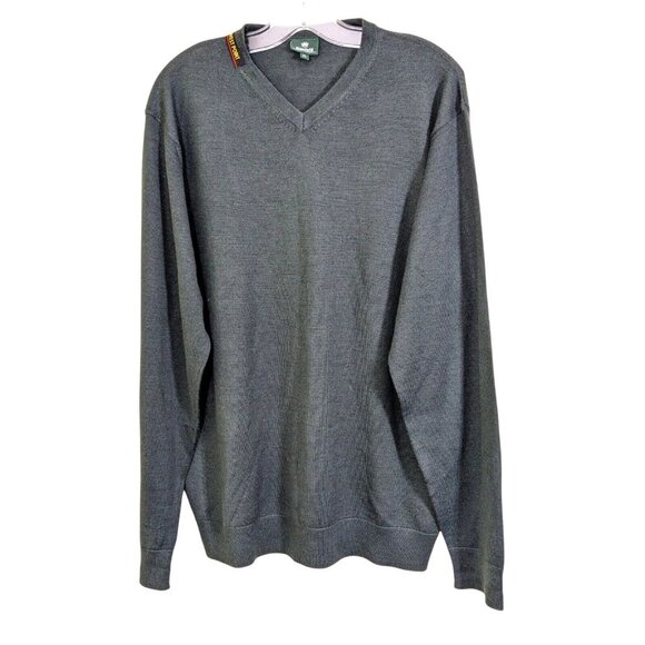 Vintage Kingfield West Point Wool Blend Sweater Mens XL Army Green Logo V Neck - Picture 1 of 6